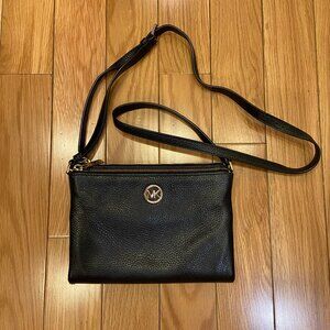Michael Kors Double Compartment Leather Crossbody Bag - Black